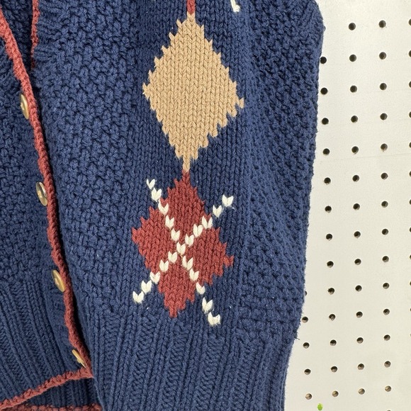Vtg 90s Lizsport Hand Knit Argyle Sweater Vest‎ Blue Tan Burgundy Cotton M - Picture 7 of 16